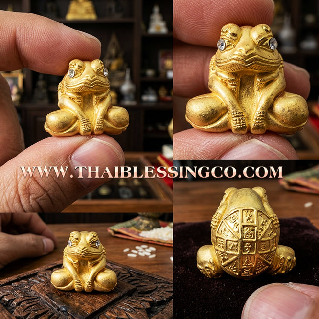 🐸Authentic Thai Amulet 2019: Sovereign "Kop Kin Duean" (Small Size) Moon-Devouring Toad by Khru Ba Chai Ya Patthaphi – Premium Gold-Plated Samrit Edition for Infinite Wealth and Windfall Fortune