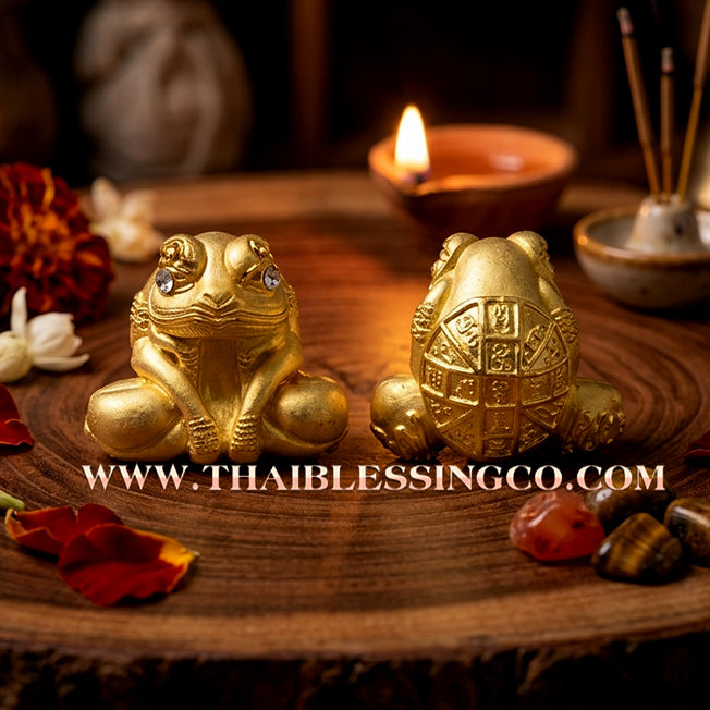 🐸Authentic Thai Amulet 2019: Sovereign "Kop Kin Duean" (Small Size) Moon-Devouring Toad by Khru Ba Chai Ya Patthaphi – Premium Gold-Plated Samrit Edition for Infinite Wealth and Windfall Fortune