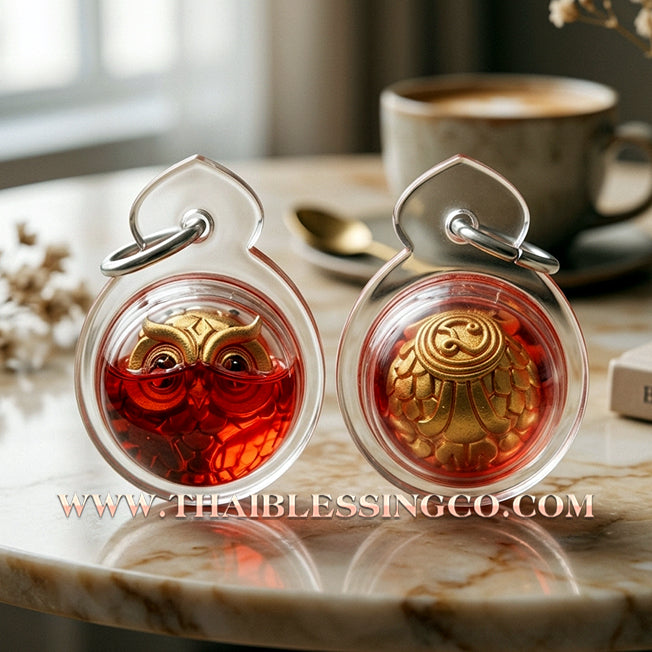 🦉Authentic Thai Amulet 2020: Sovereign "Phaya Nok Thueat Thue" (Great Wealth-Calling Owl) by Kruba Tao, Wat Ubosot Ban Lao – Premium Gold-Plated Samrit Edition, "Kote Heng" (Ultra-Lucky) Series
