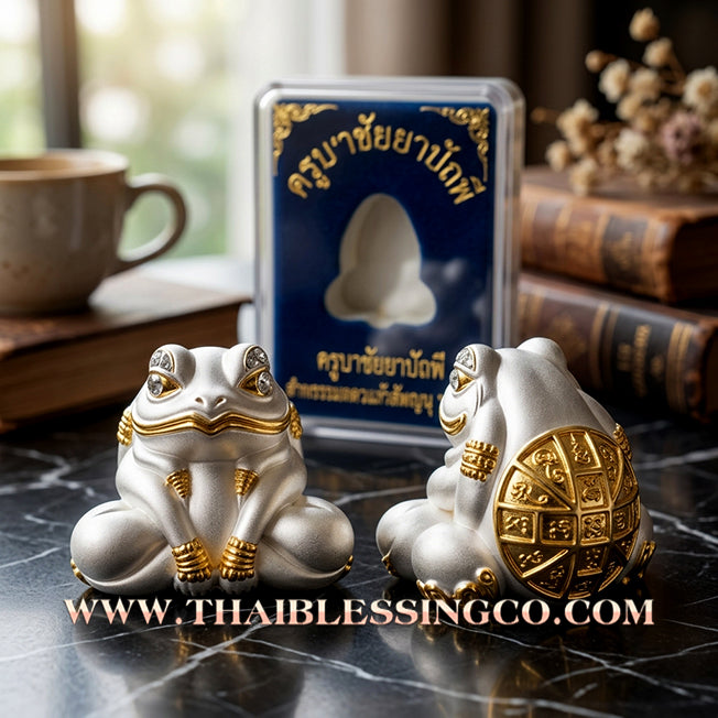 🐸 Authentic Thai Amulet 2021: Sovereign "Kop Kin Duean" Moon-Devouring Toad by Khru Ba Chai Ya Patthaphi – Premium 2K Silver & Gold Plated Samrit Edition for Infinite Wealth, Business Luck, and Windfall Fortune Talisman
