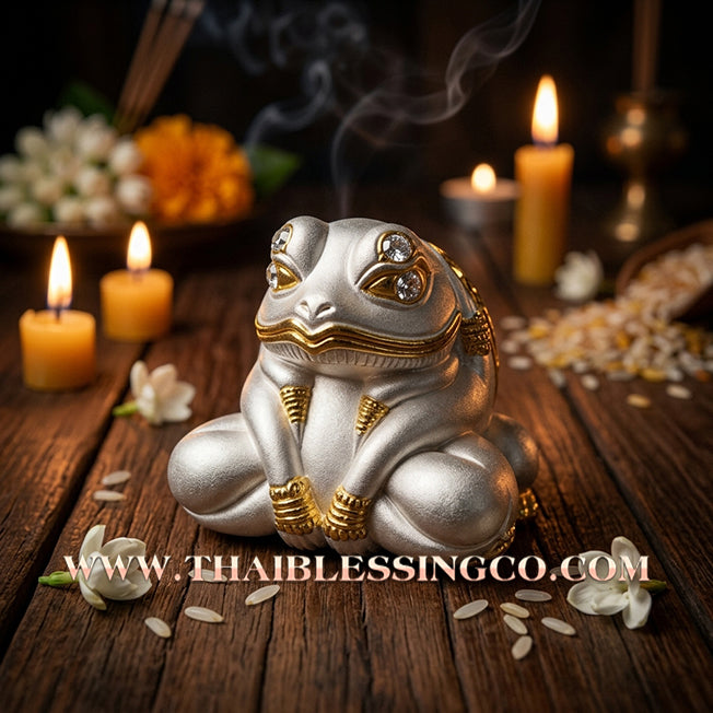 🐸 Authentic Thai Amulet 2021: Sovereign "Kop Kin Duean" Moon-Devouring Toad by Khru Ba Chai Ya Patthaphi – Premium 2K Silver & Gold Plated Samrit Edition for Infinite Wealth, Business Luck, and Windfall Fortune Talisman