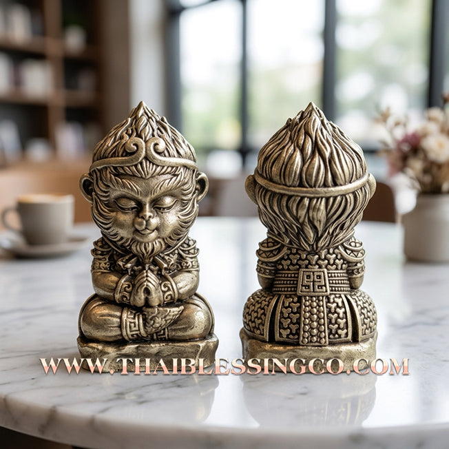 🌟 ✨ Authentic Thai Amulet 2021: Sovereign "Millionaire Baby Wukong" Little Monkey King by Phra Ajarn Amnat Mahawiro – Premium Silver Satin Bronze Edition for Instant Wealth, Financial Miracles, and Supreme Good Fortune Talisman