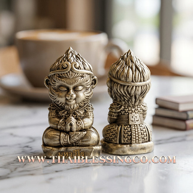 🌟 ✨ Authentic Thai Amulet 2021: Sovereign "Millionaire Baby Wukong" Little Monkey King by Phra Ajarn Amnat Mahawiro – Premium Silver Satin Bronze Edition for Instant Wealth, Financial Miracles, and Supreme Good Fortune Talisman