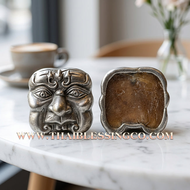 🎭Authentic Thai Amulet 2021: Sovereign "Phran Boon" Sacred Mask by Arjan Plien Hatyanon – Rare Chin Silver Edition Infused with Victory Candle Wax for Extreme Luck, Merchant Prosperity, and Divine Mercy Talisman