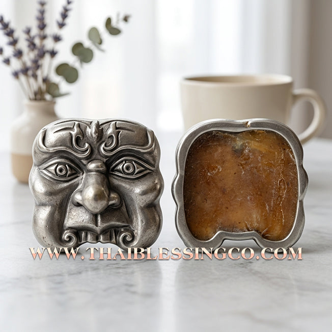 🎭Authentic Thai Amulet 2021: Sovereign "Phran Boon" Sacred Mask by Arjan Plien Hatyanon – Rare Chin Silver Edition Infused with Victory Candle Wax for Extreme Luck, Merchant Prosperity, and Divine Mercy Talisman
