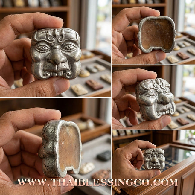 🎭Authentic Thai Amulet 2021: Sovereign "Phran Boon" Sacred Mask by Arjan Plien Hatyanon – Rare Chin Silver Edition Infused with Victory Candle Wax for Extreme Luck, Merchant Prosperity, and Divine Mercy Talisman