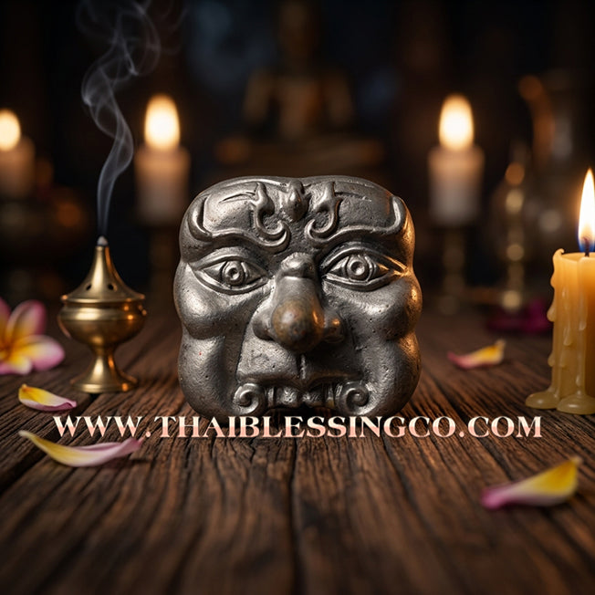 🎭Authentic Thai Amulet 2021: Sovereign "Phran Boon" Sacred Mask by Arjan Plien Hatyanon – Rare Chin Silver Edition Infused with Victory Candle Wax for Extreme Luck, Merchant Prosperity, and Divine Mercy Talisman