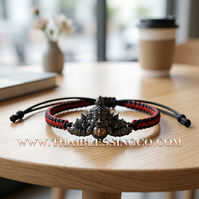 🌟 ✨ Authentic Thai Amulet 2022: Sovereign "Phra Rahu Nun Duang Setthee" (Millionaire Destiny Booster) Bracelet – Sacred Blackened Samrit & Red Moon Edition by Ajarn Plien Hatyanon