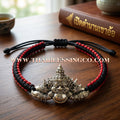 🌟 ✨ Authentic Thai Amulet 2022: Sovereign "Phra Rahu Nun Duang Setthee" (Millionaire Destiny Booster) Bracelet by Ajarn Plien Hatyanon – Antique Satin White Gold Samrit Edition on Sacred Black & Red Cord