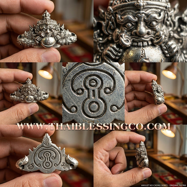 🌟 ✨ Authentic Thai Amulet 2022: Sovereign "Phra Rahu Nun Duang Setthee" (Millionaire Destiny Booster) Bracelet by Ajarn Plien Hatyanon – Antique Satin White Gold Samrit Edition on Sacred Black & Red Cord