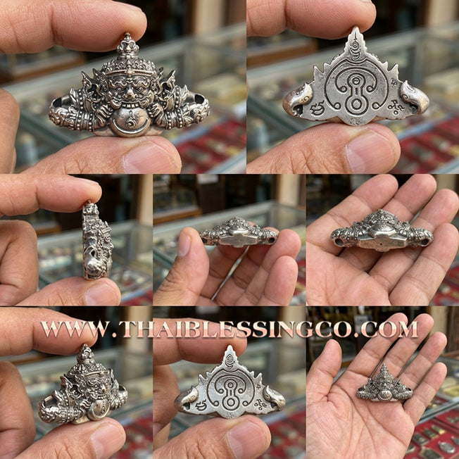 🌟 ✨ Authentic Thai Amulet 2022: Sovereign "Phra Rahu Nun Duang Setthee" (Millionaire Destiny Booster) Bracelet by Ajarn Plien Hatyanon – Antique Satin White Gold Samrit Edition on Sacred Black & Red Cord