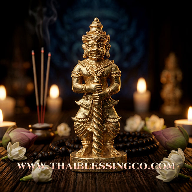 👹Authentic Thai Amulet 2022: Sovereign "Thao Wessuwan - Chana Marn" (Conqueror of Demons) by Ajarn Plien Hatyanon – Radiant Thong-Thip (Brass) Edition for Total Protection, Wealth Command, and Victory over Obstacles