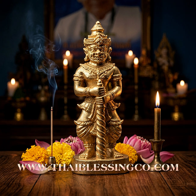 👹Authentic Thai Amulet 2022: Sovereign "Thao Wessuwan - Chana Marn" (Conqueror of Demons) by Ajarn Plien Hatyanon – Radiant Thong-Thip (Brass) Edition for Total Protection, Wealth Command, and Victory over Obstacles