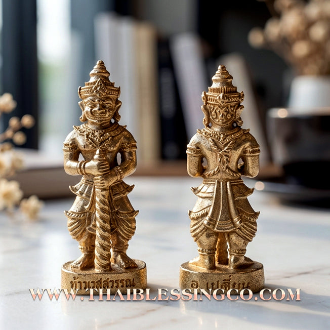 👹Authentic Thai Amulet 2022: Sovereign "Thao Wessuwan - Chana Marn" (Conqueror of Demons) by Ajarn Plien Hatyanon – Radiant Thong-Thip (Brass) Edition for Total Protection, Wealth Command, and Victory over Obstacles