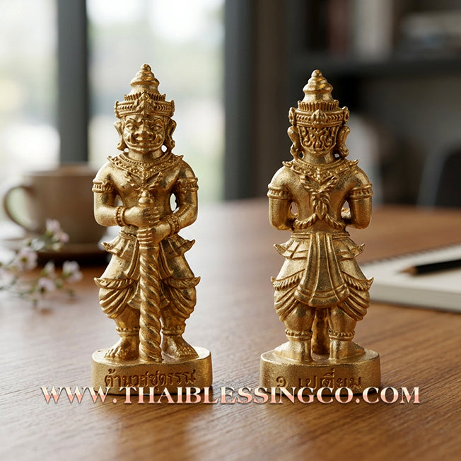 👹Authentic Thai Amulet 2022: Sovereign "Thao Wessuwan - Chana Marn" (Conqueror of Demons) by Ajarn Plien Hatyanon – Radiant Thong-Thip (Brass) Edition for Total Protection, Wealth Command, and Victory over Obstacles