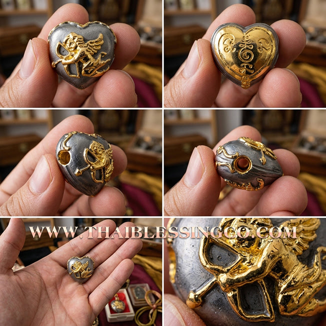 💘 Authentic Thai Amulet 2023: Sovereign "Cupid’s Heart of Divine Love" by Kruba Baeng Wat Ban Tanod – Elite Black Rhodium Samrit Edition for Extreme Attraction, Soulmate Manifestation, and Na Ok Taek Enchantment Talisman