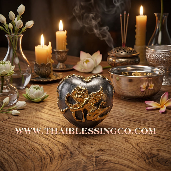 💘 Authentic Thai Amulet 2023: Sovereign "Cupid’s Heart of Divine Love" by Kruba Baeng Wat Ban Tanod – Elite Black Rhodium Samrit Edition for Extreme Attraction, Soulmate Manifestation, and Na Ok Taek Enchantment Talisman