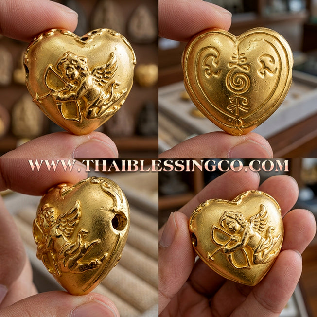 💘 Authentic Thai Amulet 2023: Sovereign "Cupid’s Heart of Divine Love" by Kruba Baeng Wat Ban Tanod – Premium Gold-Plated Samrit Edition for Extreme Attraction, Soulmate Manifestation, and Na Ok Taek Enchantment Talisman