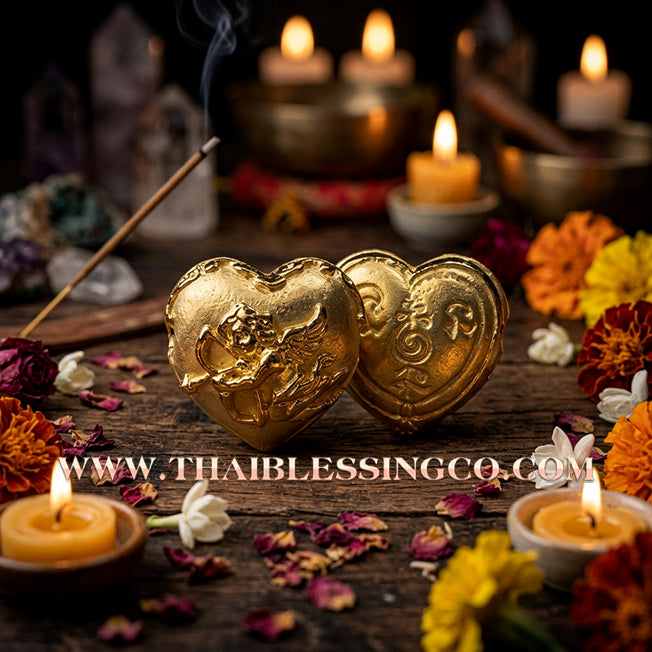 💘 Authentic Thai Amulet 2023: Sovereign "Cupid’s Heart of Divine Love" by Kruba Baeng Wat Ban Tanod – Premium Gold-Plated Samrit Edition for Extreme Attraction, Soulmate Manifestation, and Na Ok Taek Enchantment Talisman