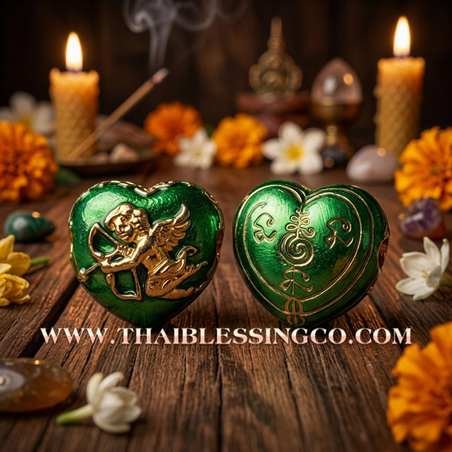 💘 Authentic Thai Amulet 2023: Sovereign "Cupid’s Heart of Divine Love" by Kruba Baeng Wat Ban Tanod – Premium Green Enamel & Gold Plated Samrit Edition for Extreme Attraction, Soulmate Manifestation, and Na Ok Taek Enchantment Talisman