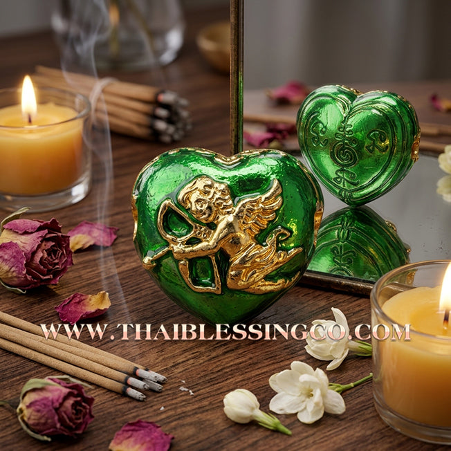 💘 Authentic Thai Amulet 2023: Sovereign "Cupid’s Heart of Divine Love" by Kruba Baeng Wat Ban Tanod – Premium Green Enamel & Gold Plated Samrit Edition for Extreme Attraction, Soulmate Manifestation, and Na Ok Taek Enchantment Talisman