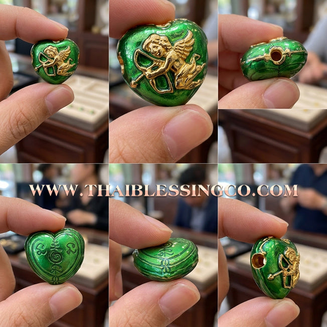 💘 Authentic Thai Amulet 2023: Sovereign "Cupid’s Heart of Divine Love" by Kruba Baeng Wat Ban Tanod – Premium Green Enamel & Gold Plated Samrit Edition for Extreme Attraction, Soulmate Manifestation, and Na Ok Taek Enchantment Talisman