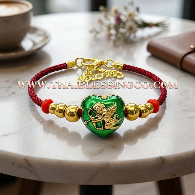 💘 Authentic Thai Amulet 2023: Sovereign "Cupid’s Heart of Divine Love" by Kruba Baeng Wat Ban Tanod – Premium Green Enamel & Gold Plated Samrit Edition for Extreme Attraction, Soulmate Manifestation, and Na Ok Taek Enchantment Talisman