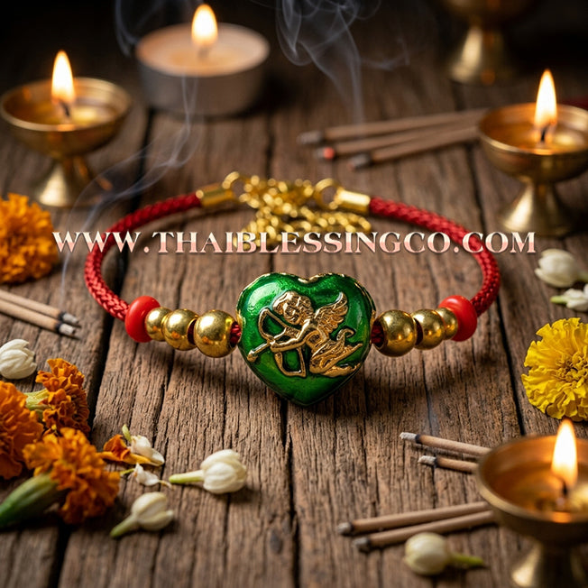 💘 Authentic Thai Amulet 2023: Sovereign "Cupid’s Heart of Divine Love" by Kruba Baeng Wat Ban Tanod – Premium Green Enamel & Gold Plated Samrit Edition for Extreme Attraction, Soulmate Manifestation, and Na Ok Taek Enchantment Talisman