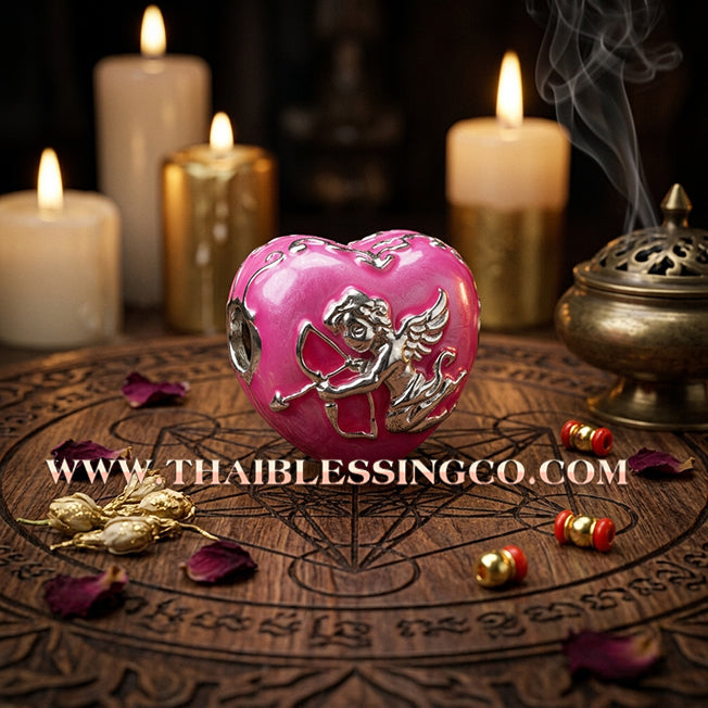💘 Authentic Thai Amulet 2023: Sovereign "Cupid’s Heart of Divine Love" by Kruba Baeng Wat Ban Tanod – Premium Pink Enamel & Silver Plated Samrit Edition for Extreme Attraction, Soulmate Manifestation, and Na Ok Taek Enchantment Talisman