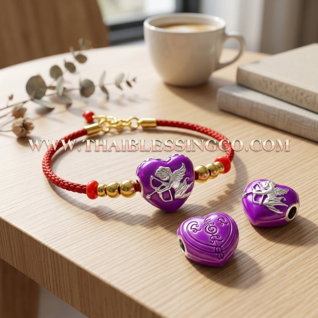 💘 Authentic Thai Amulet 2023: Sovereign "Cupid’s Heart of Divine Love" by Kruba Baeng Wat Ban Tanod – Premium Purple Enamel & Silver Plated Samrit Edition for Extreme Attraction, Soulmate Manifestation, and Na Ok Taek Enchantment Talisman
