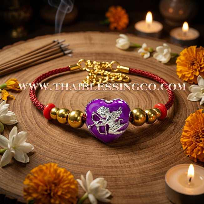 💘 Authentic Thai Amulet 2023: Sovereign "Cupid’s Heart of Divine Love" by Kruba Baeng Wat Ban Tanod – Premium Purple Enamel & Silver Plated Samrit Edition for Extreme Attraction, Soulmate Manifestation, and Na Ok Taek Enchantment Talisman