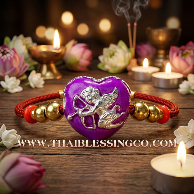 💘 Authentic Thai Amulet 2023: Sovereign "Cupid’s Heart of Divine Love" by Kruba Baeng Wat Ban Tanod – Premium Purple Enamel & Silver Plated Samrit Edition for Extreme Attraction, Soulmate Manifestation, and Na Ok Taek Enchantment Talisman
