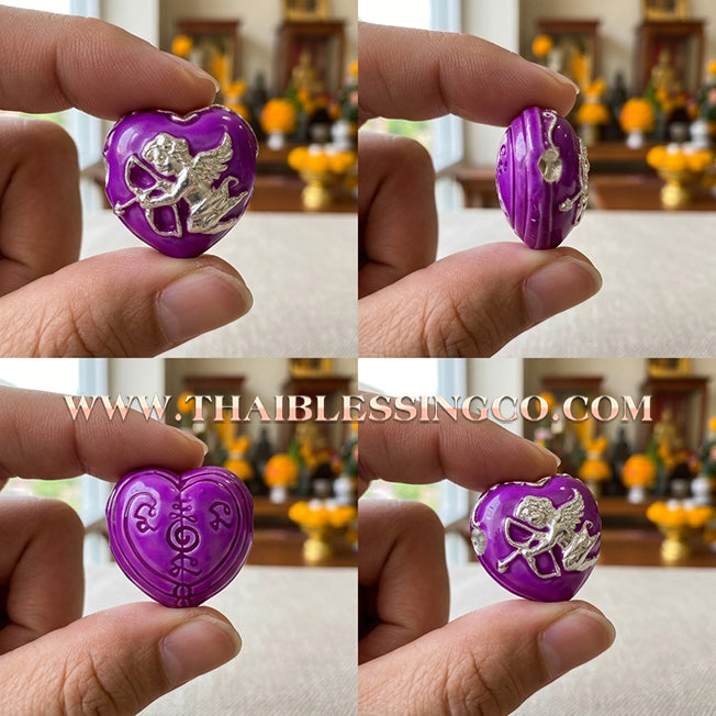 💘 Authentic Thai Amulet 2023: Sovereign "Cupid’s Heart of Divine Love" by Kruba Baeng Wat Ban Tanod – Premium Purple Enamel & Silver Plated Samrit Edition for Extreme Attraction, Soulmate Manifestation, and Na Ok Taek Enchantment Talisman