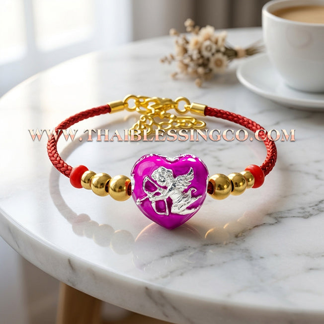 💘 Authentic Thai Amulet 2023: Sovereign "Cupid’s Heart of Divine Love" by Kruba Baeng Wat Ban Tanod – Premium Purple Enamel & Silver Plated Samrit Edition for Extreme Attraction, Soulmate Manifestation, and Na Ok Taek Enchantment Talisman
