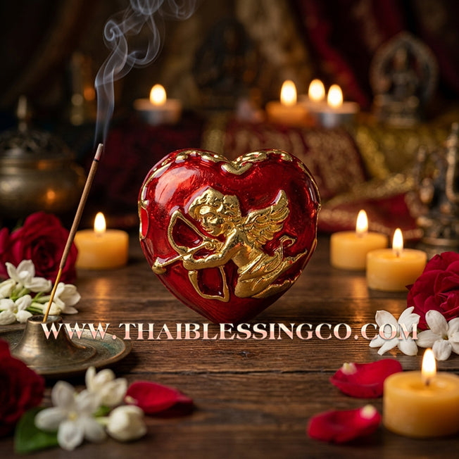 💘 Authentic Thai Amulet 2023: Sovereign "Cupid’s Heart of Divine Love" by Kruba Baeng Wat Ban Tanod – Premium Red Enamel & Gold Plated Samrit Edition for Extreme Attraction, Soulmate Manifestation, and Na Ok Taek Enchantment Talisman