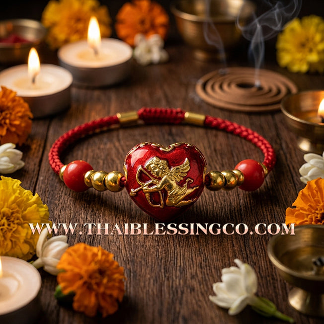 💘 Authentic Thai Amulet 2023: Sovereign "Cupid’s Heart of Divine Love" by Kruba Baeng Wat Ban Tanod – Premium Red Enamel & Gold Plated Samrit Edition for Extreme Attraction, Soulmate Manifestation, and Na Ok Taek Enchantment Talisman