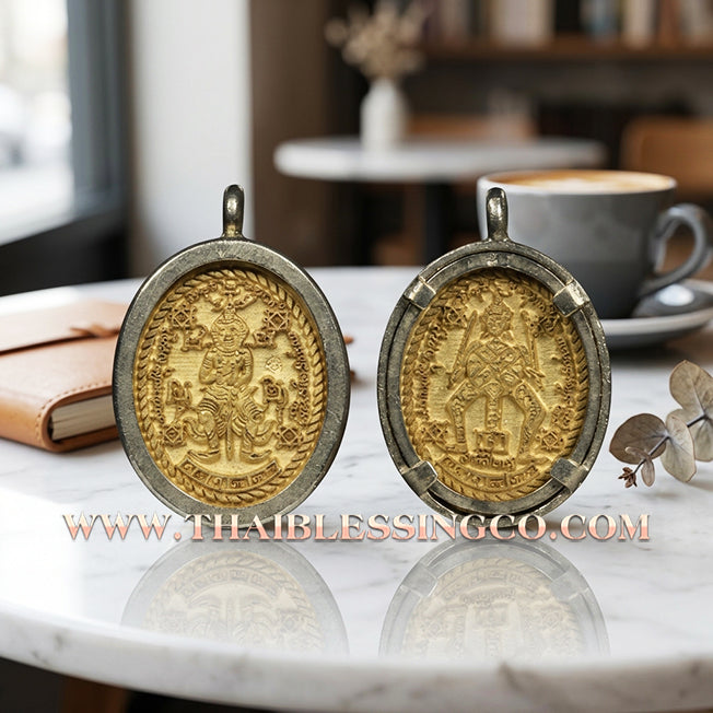 👹Authentic Thai Amulet 2023: Sovereign "Thao Wessuwan Muen Mon" (The Lord of Ten Thousand Spells) by Phra Khru Kae, Wat Dong Mae Nang Mueang – Sacred Thong Talai Edition in Traditional Aluminum Casing