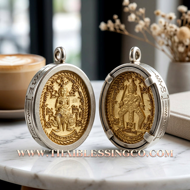 👹Authentic Thai Amulet 2023: Sovereign "Thao Wessuwan Muen Mon" (The Lord of Ten Thousand Spells) by Phra Khru Kae, Wat Dong Mae Nang Mueang – Sacred Thong Talai Edition in Traditional Aluminum Casing