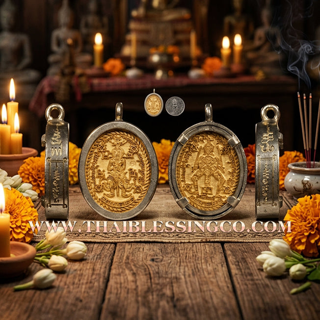 👹Authentic Thai Amulet 2023: Sovereign "Thao Wessuwan Muen Mon" (The Lord of Ten Thousand Spells) by Phra Khru Kae, Wat Dong Mae Nang Mueang – Sacred Thong Talai Edition in Traditional Aluminum Casing