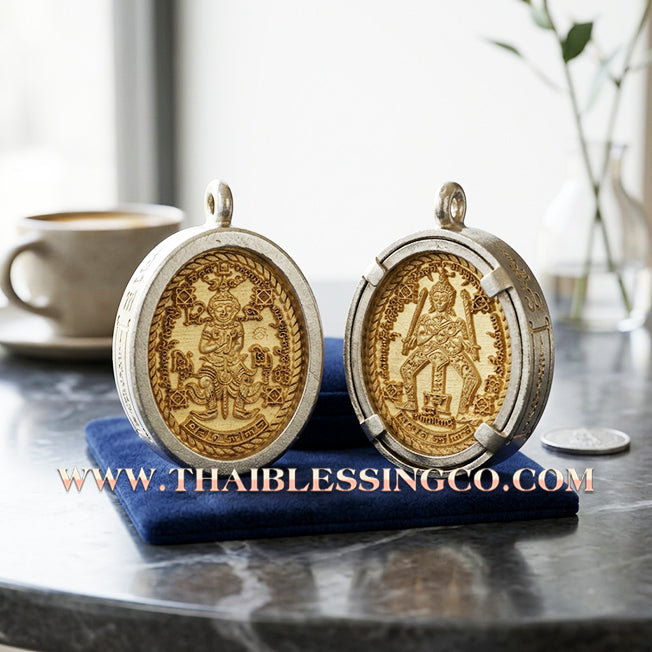👹Authentic Thai Amulet 2023: Sovereign "Thao Wessuwan Muen Mon" (The Lord of Ten Thousand Spells) by Phra Khru Kae, Wat Dong Mae Nang Mueang – Sacred Thong Talai Edition in Traditional Aluminum Casing