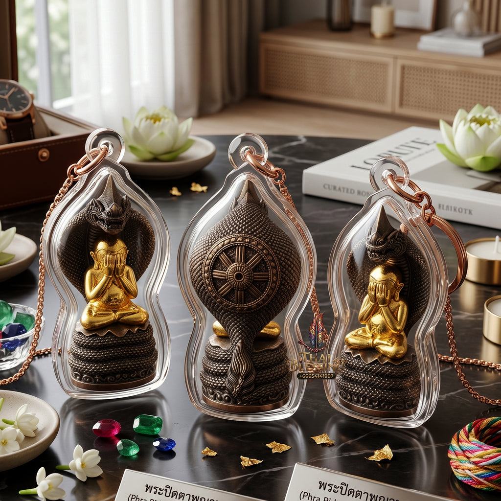 ✨👑🐍 Authentic Thai Amulet Sovereign Black Naga King Node - Luang Pu Maha Sila Gold-Plated Bell Bronze Phra Pidta, 2024 Milestone Asset