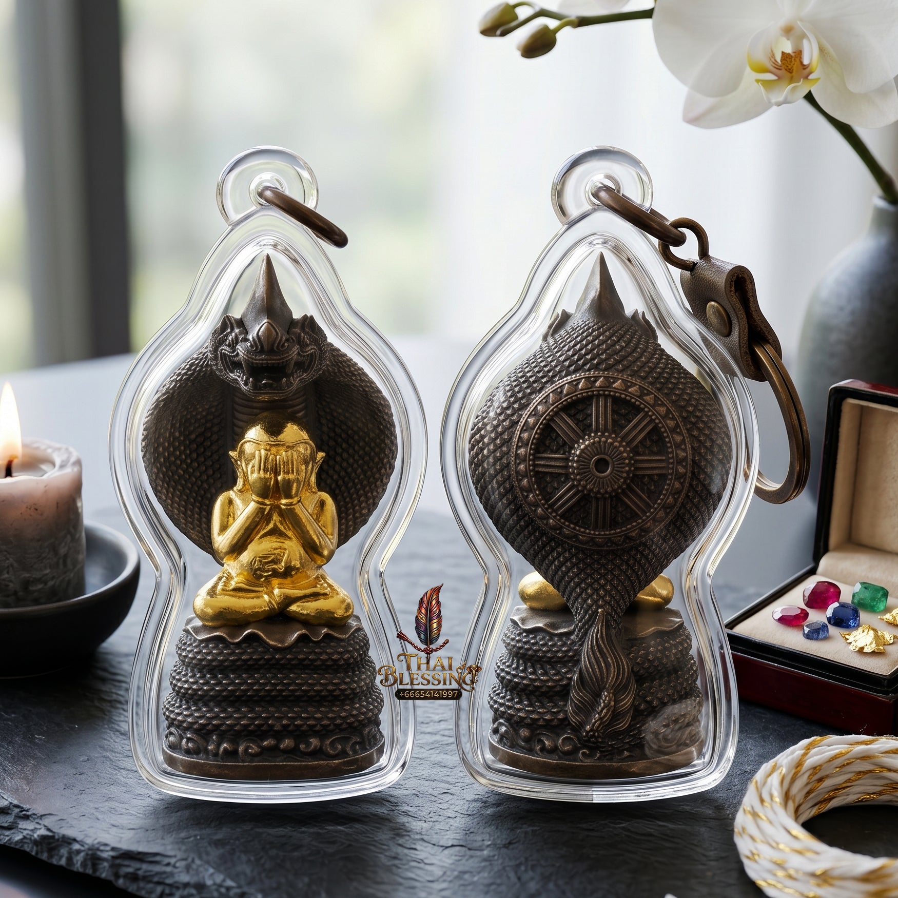 ✨👑🐍 Authentic Thai Amulet Sovereign Black Naga King Node - Luang Pu Maha Sila Gold-Plated Bell Bronze Phra Pidta, 2024 Milestone Asset
