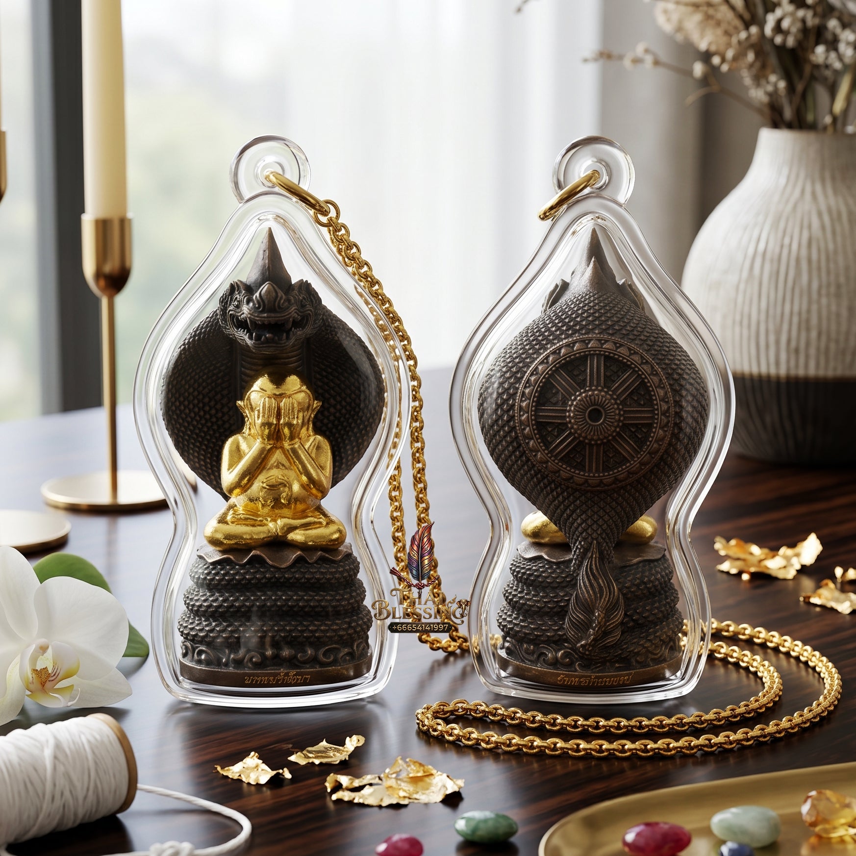 ✨👑🐍 Authentic Thai Amulet Sovereign Black Naga King Node - Luang Pu Maha Sila Gold-Plated Bell Bronze Phra Pidta, 2024 Milestone Asset