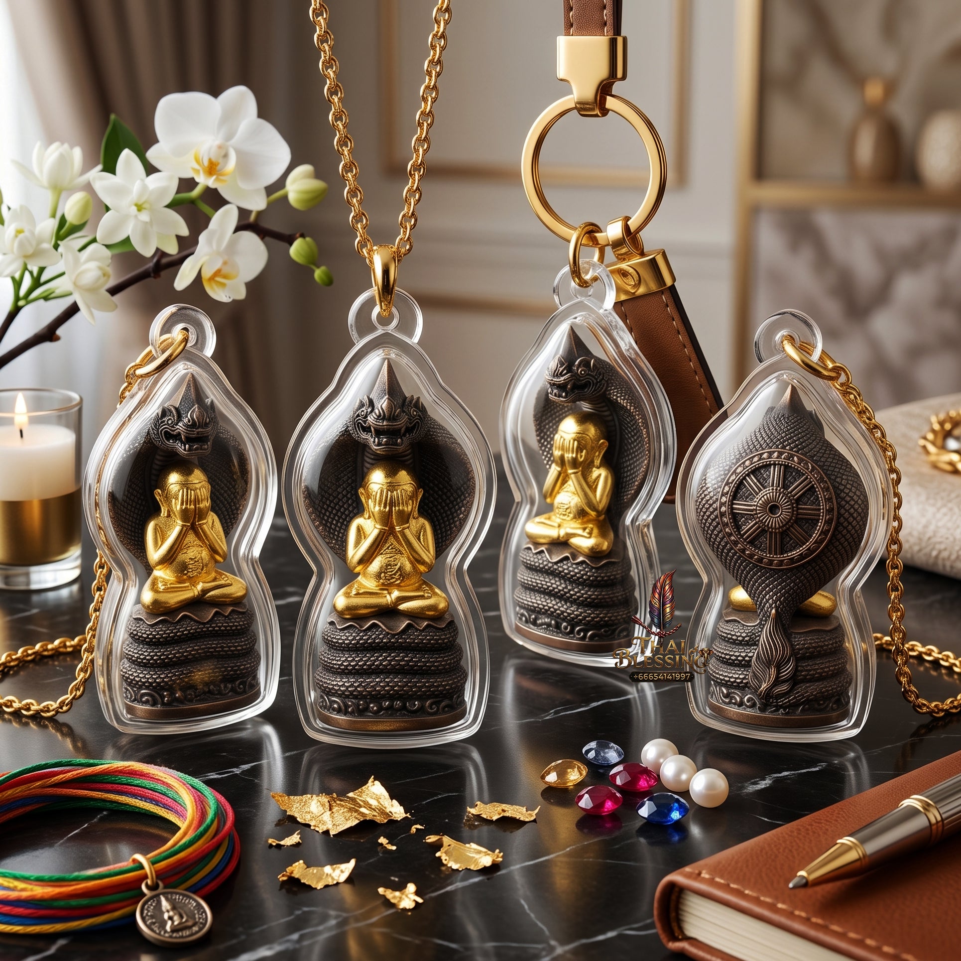✨👑🐍 Authentic Thai Amulet Sovereign Black Naga King Node - Luang Pu Maha Sila Gold-Plated Bell Bronze Phra Pidta, 2024 Milestone Asset