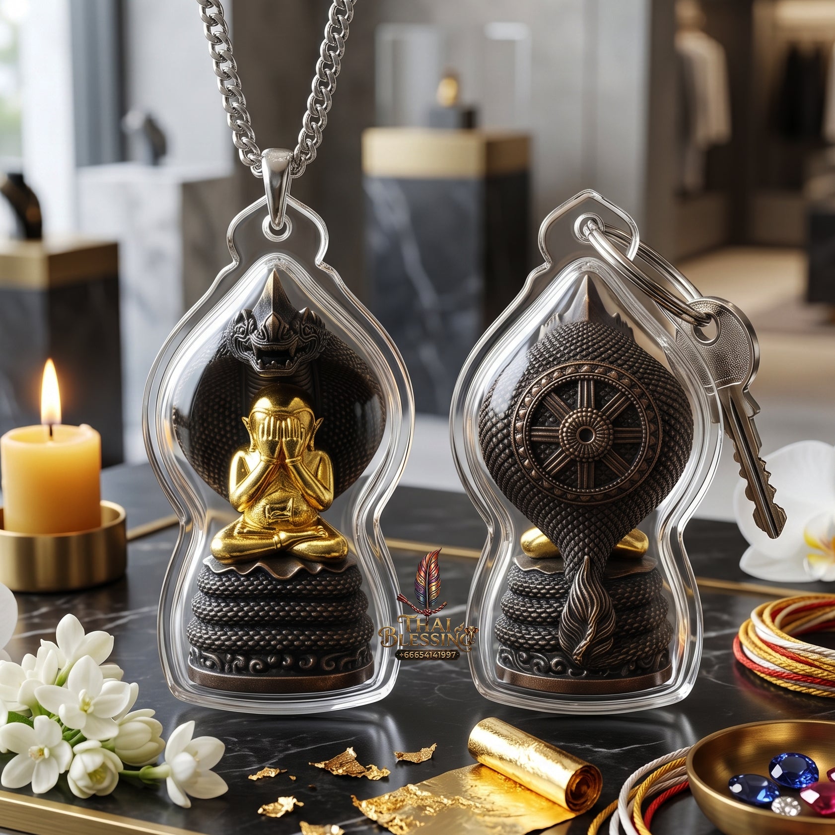 ✨👑🐍 Authentic Thai Amulet Sovereign Black Naga King Node - Luang Pu Maha Sila Gold-Plated Bell Bronze Phra Pidta, 2024 Milestone Asset