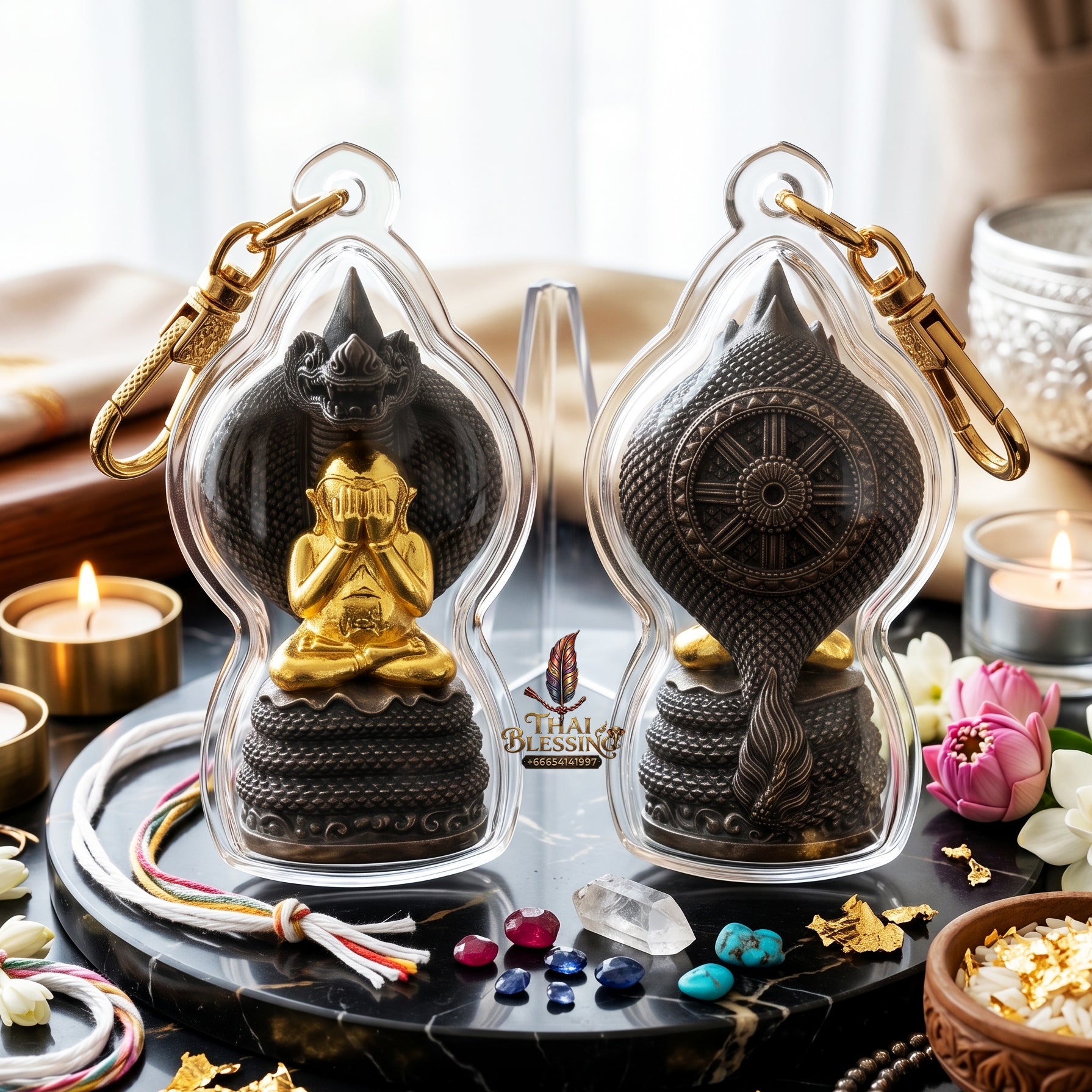 ✨👑🐍 Authentic Thai Amulet Sovereign Black Naga King Node - Luang Pu Maha Sila Gold-Plated Bell Bronze Phra Pidta, 2024 Milestone Asset