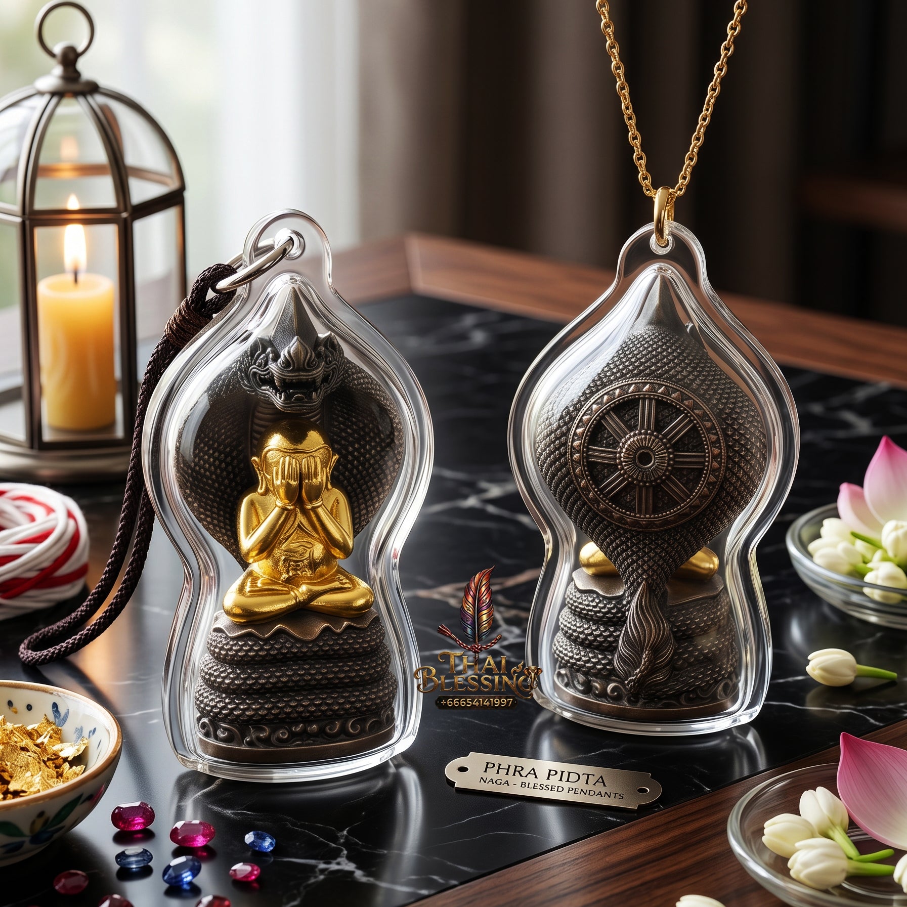 ✨👑🐍 Authentic Thai Amulet Sovereign Black Naga King Node - Luang Pu Maha Sila Gold-Plated Bell Bronze Phra Pidta, 2024 Milestone Asset Waterproof frame