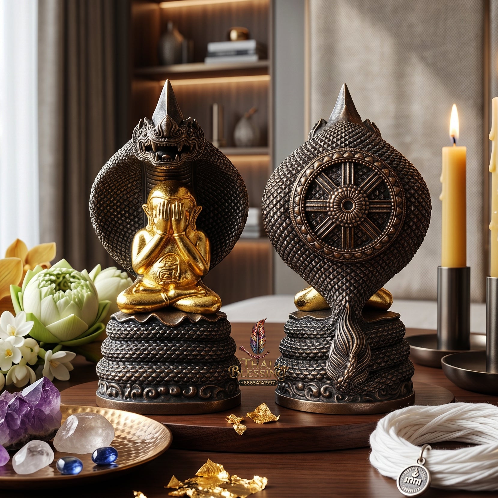 ✨👑🐍 Authentic Thai Amulet Sovereign Black Naga King Node - Luang Pu Maha Sila Gold-Plated Bell Bronze Phra Pidta, 2024 Milestone Asset Standard model