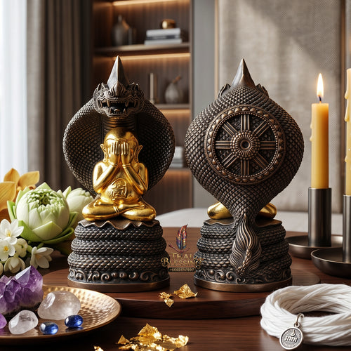 ✨👑🐍 Authentic Thai Amulet Sovereign Black Naga King Node - Luang Pu Maha Sila Gold-Plated Bell Bronze Phra Pidta, 2024 Milestone Asset Standard model