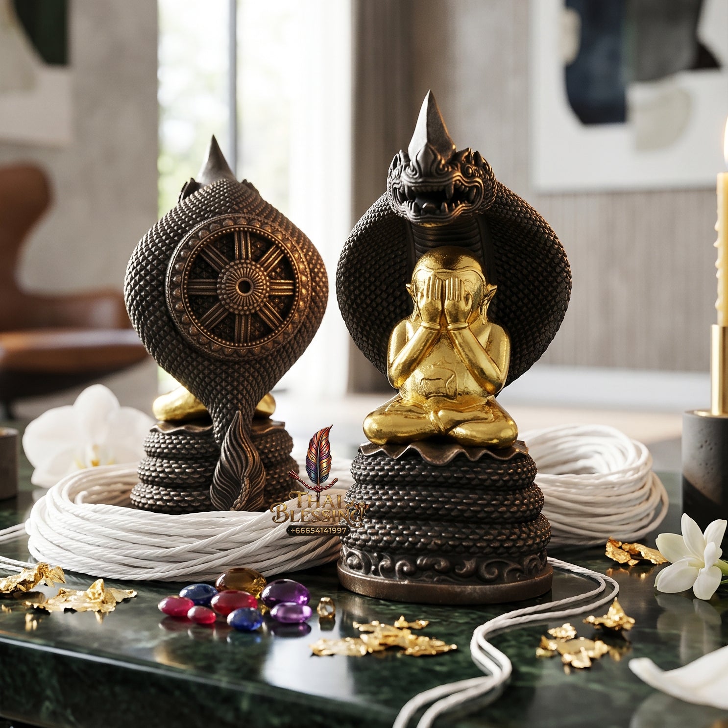 ✨👑🐍 Authentic Thai Amulet Sovereign Black Naga King Node - Luang Pu Maha Sila Gold-Plated Bell Bronze Phra Pidta, 2024 Milestone Asset